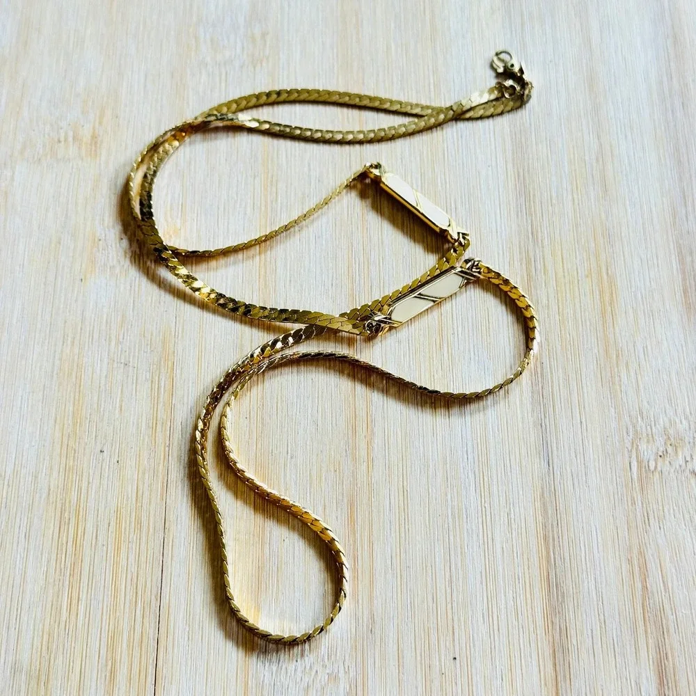 Monet Snake Chain Necklace VTG Gold Tone Chain Bold 70s Enamel Statement‎ 30